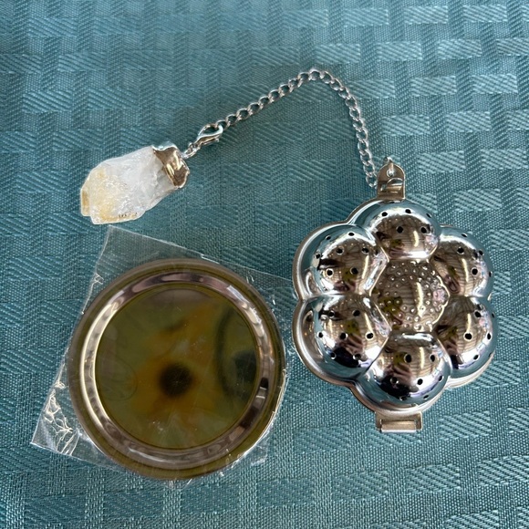 Stainless Steel Flower Tea Infuser with Raw Citrine Charm - Picture 1 of 2